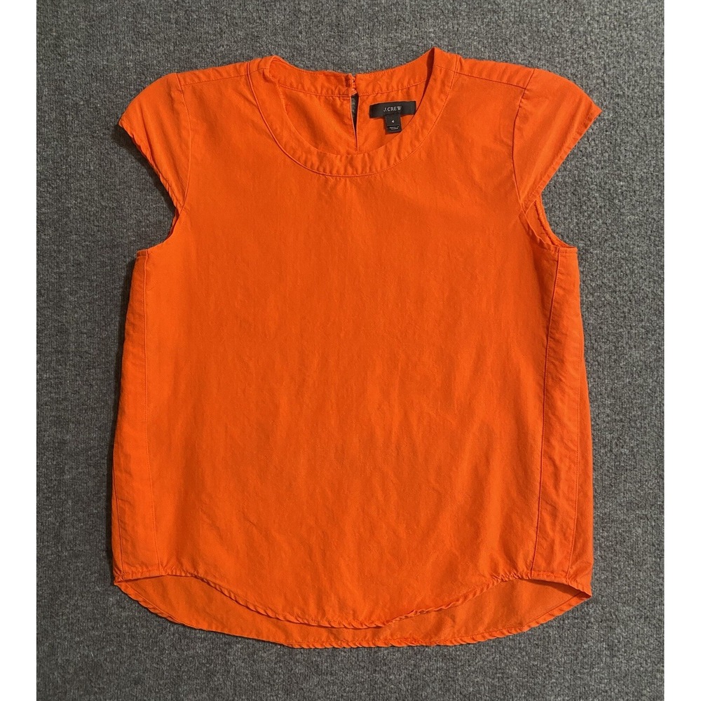 J. Crew Women's Drapey Oxford Crepe Cap Sleeve Orange Blouse Size 4